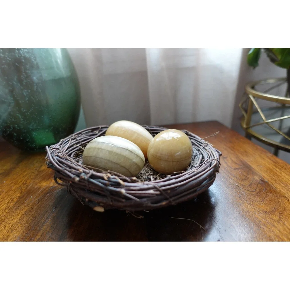 Decorative‎ Stone Eggs in Nest - Faux Bird Eggs - Easter Decor